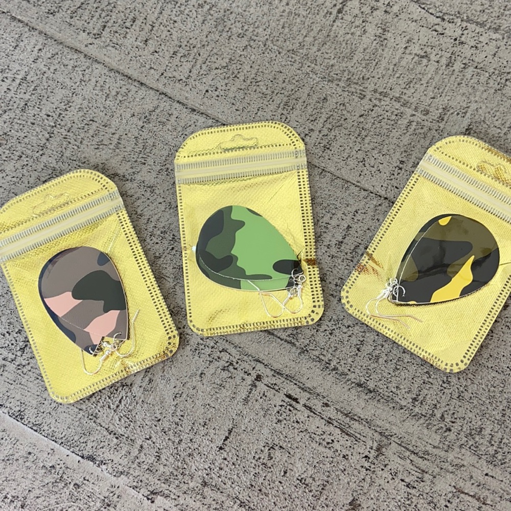Lot of 3 Camo Leather Dangle Earrings